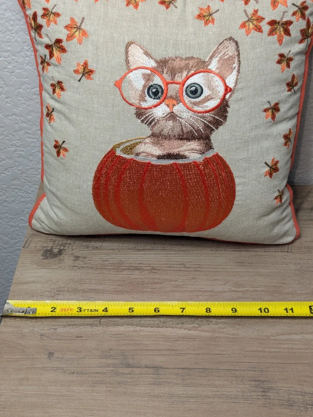 Pier 1 Imports Harvest Cat in Pumpkin Embroidered Throw Pillows - Set of 2
